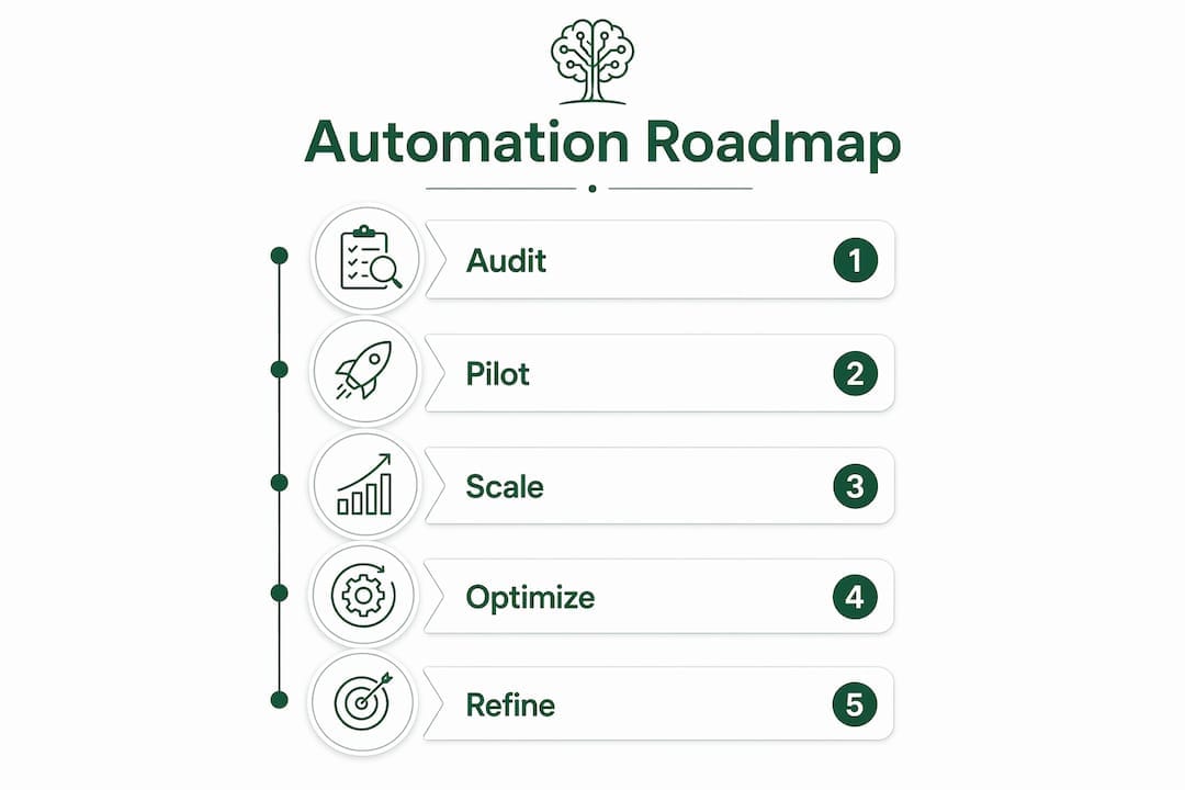 Infographic illustrating AI customer support roadmap steps